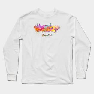 Cardiff skyline in watercolor Long Sleeve T-Shirt